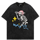 Gothic Skulls Funny Short Sleeve Tee Women Edgy Broadcloth O Neck Top for Summer