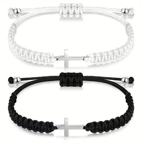 Simple Cross Braided Rope Couple Adjustable Christian Jewelry