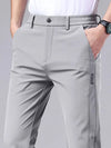 Men's casual pants, semi elastic waistband, nylon ice silk elastic straight tube