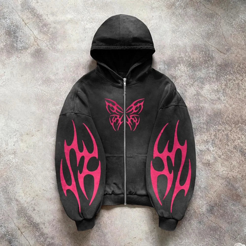 Harajuku Sweatshirts Hip Hop Y2k Clothes Butterfly Pattern
