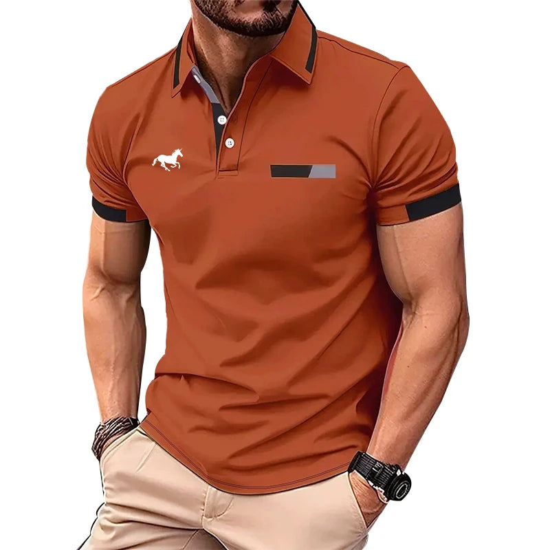 Men Summer Short Sleeve Fashion Slim Fit Polo Shirt Business Casual