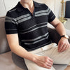 Men's slim fit Polo shirt, jacquard knit short sleeve shirt, V-neck