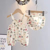 Summer Baby Girls Romper with Hat Cartoon Cherry Bear Jumpsuits Infant Sleeveless