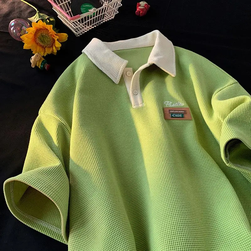 Street Shirt Short sleeved Summer Waffle Vintage y2k