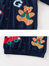 Kids V Neck Cardigan Car and Bear Pattern Winter Sweater