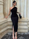 Women's Summer Black Backless Split Maxi Dress