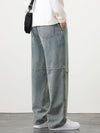 2024 Retro Blue Men's Jeans Large Size String Banding Wide Leg