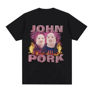 Funny Pig Meme Shirt RIP John Pork Unisex Vintage Cotton Tee