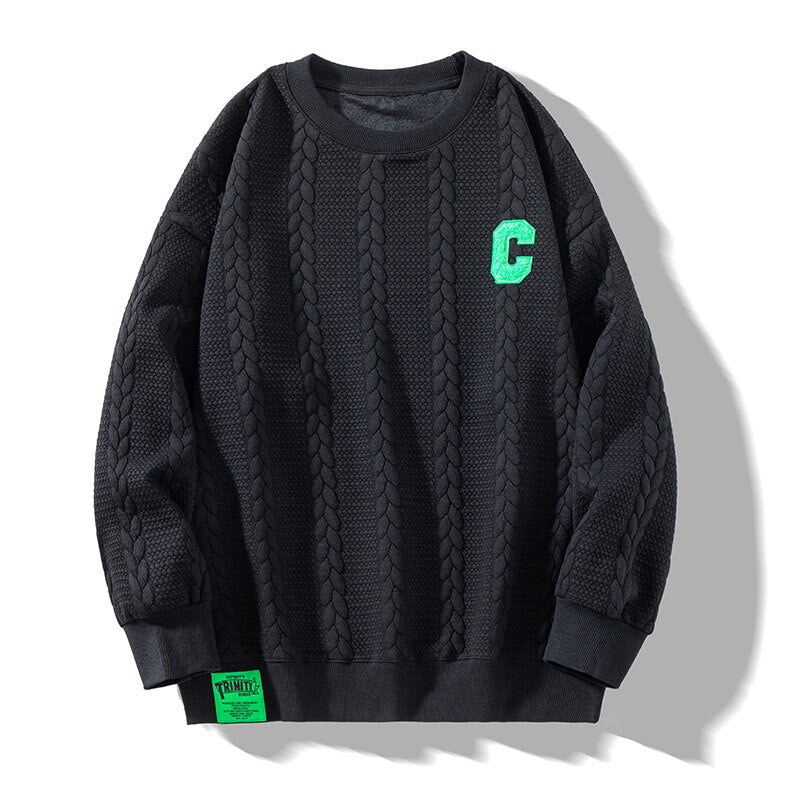 Pullovers Men Sweatshirts Style Casual Tops Big C Letter Stereoscopic Embroidered Clash Color