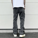 Urban Style: 2023 Graffiti Black Flared Denim Pants - Vintage Hip Hop Vibes with Patches and Splashed Ink