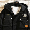 Men Jacket Multi Pockets Hooded Outwear Patch Coats Retro Techwear OverSize