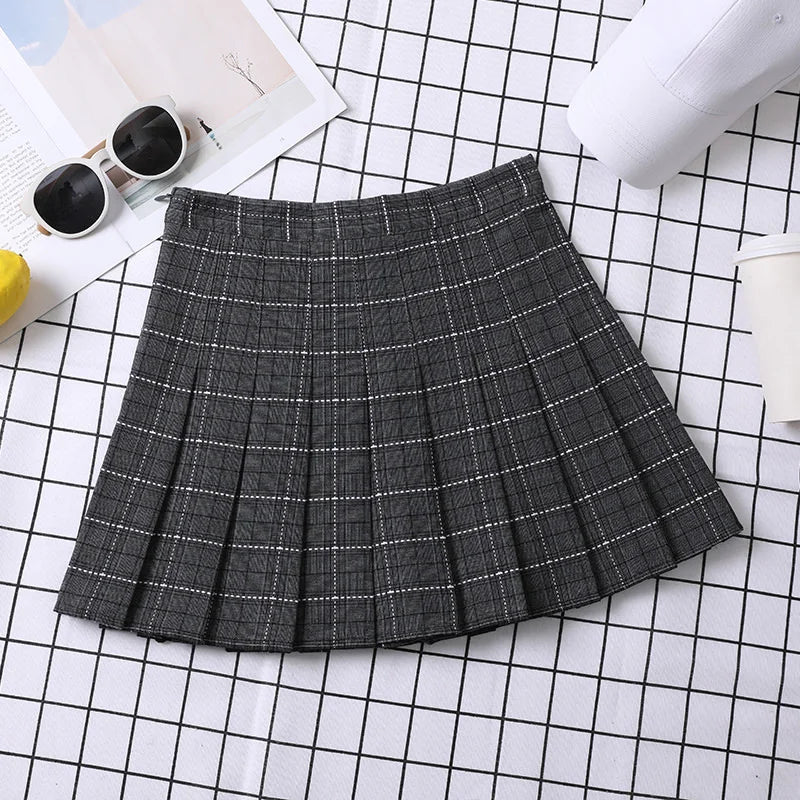 Women's A-Line Plaid Pleated Skirt Chic Preppy Style
