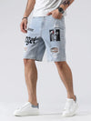 Men Summer Stretchy Denim Shorts Jeans For Men Streetwear Letter Ripped Knee