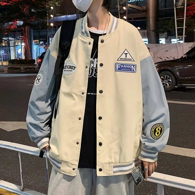 Trendy Korean Style Men's Baseball Jacket Loose Fit Casual Sports