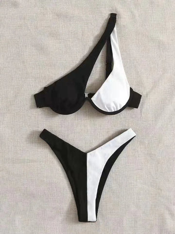 2024 Luxury One-Shoulder Cut-Out Bikini Set Beachwear Biqunis