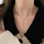2024 Trending Fashion Bow Pendant Necklace For Women Korean Sweet Romantic