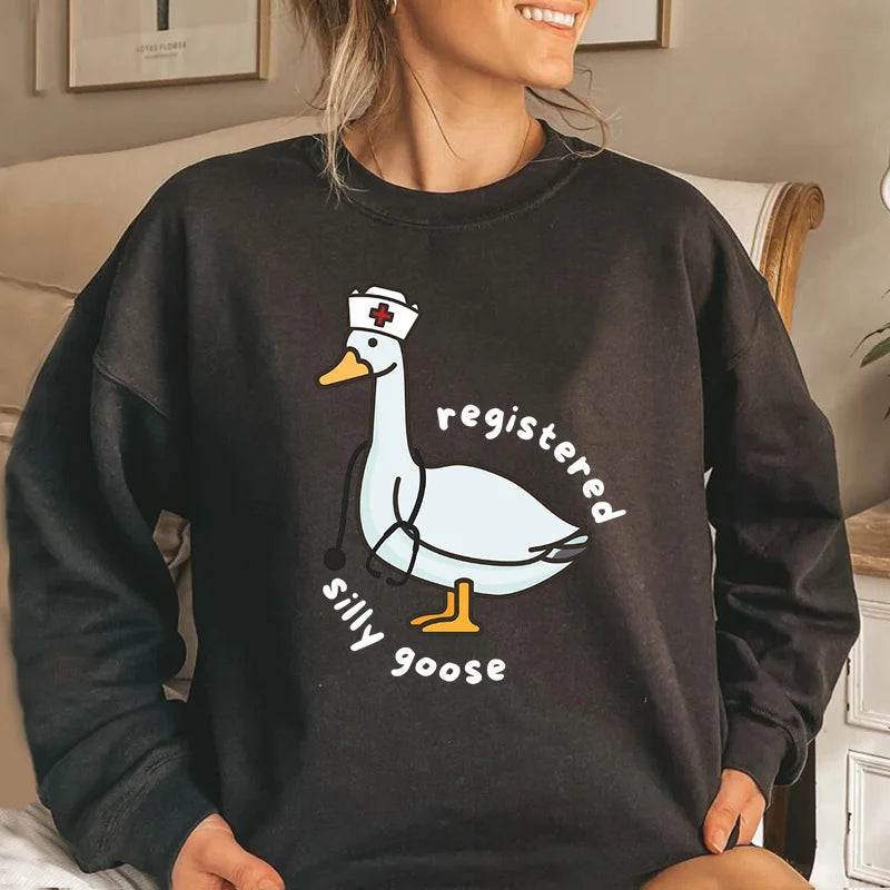 Registered Silly Goose Nurse Funny Graphic Sweatshirts