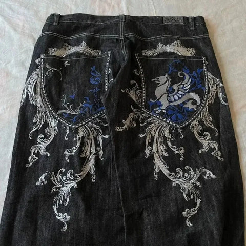 2024 Harajuku Gothic Print Loose Black Jeans - Men's High Street Fashion