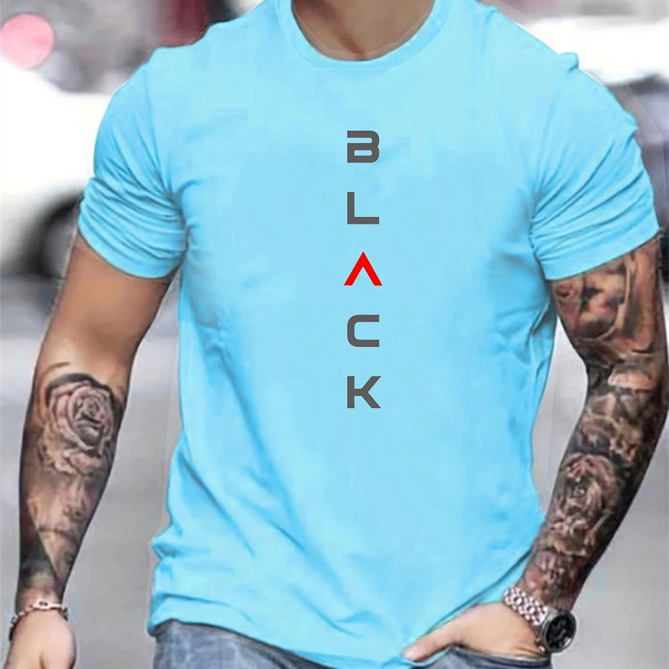 Men's Casual Loose Print Round Neck T-shirt Top