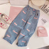 2024 Spring Autumn Girls Top+Letter Print Wide Leg Jeans