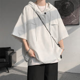 Korean Men's Summer Hoodie T-Shirt with Half Sleeves, Drawstring