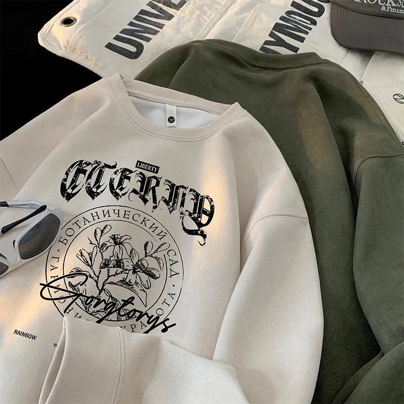 Retro Gothic Print Sweatshirt Fall Fit Crew Neck Y2k Street