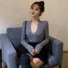 2024 Deep V-Neck Skinny T-Shirt Women Slim Fit