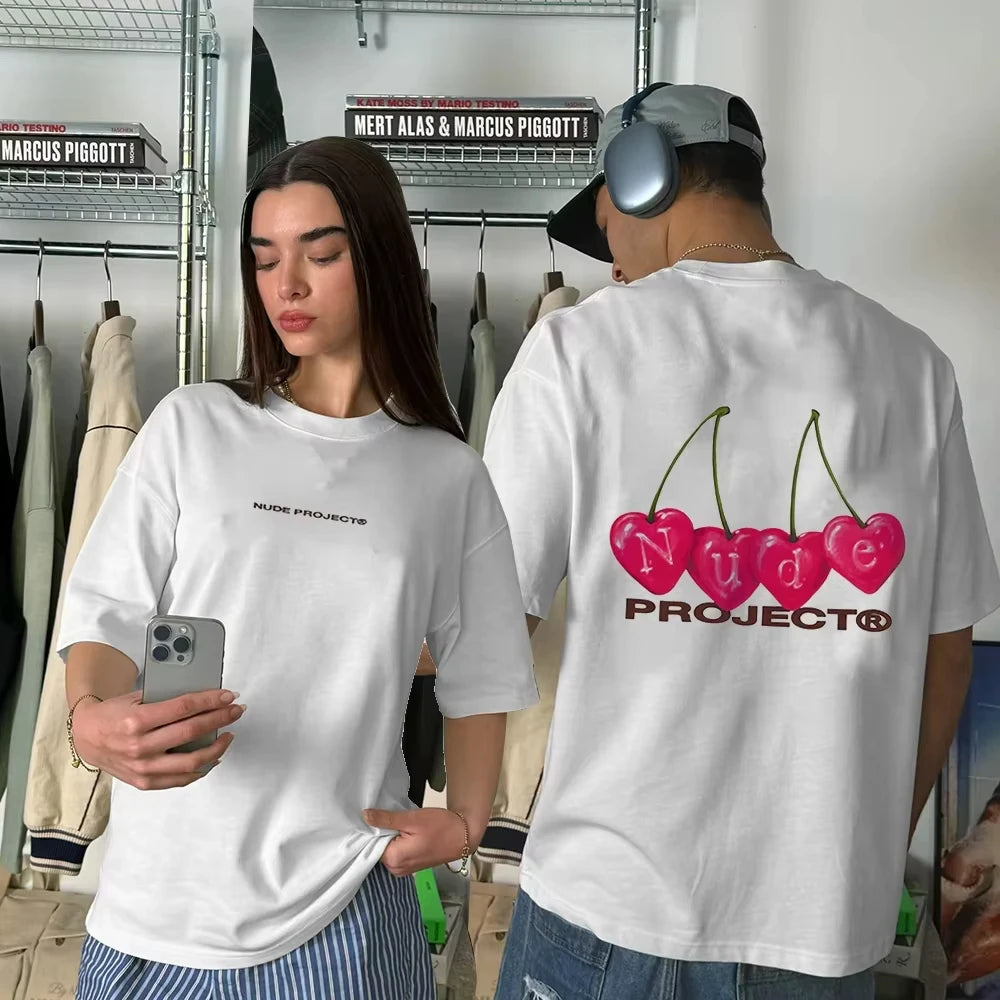 2025 Summer Cotton Printed T-shirt Couple Streetwear Y2K Tops Clothing