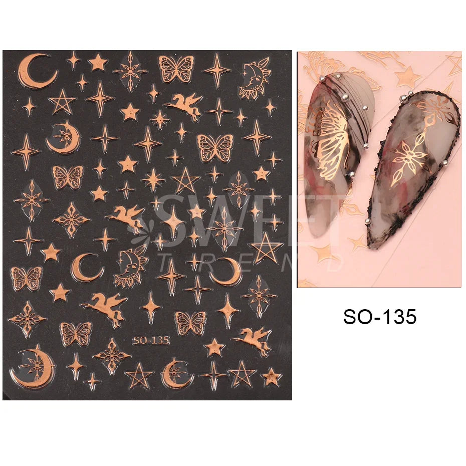 3d Bronzing Laser Cross Stars Y2k Nail Sticker Adhesive Manicure