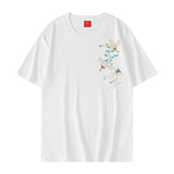 Harajuku Men Vintage T-Shirt Crane Cotton Embroidery Animal Graphic Fashion Summer