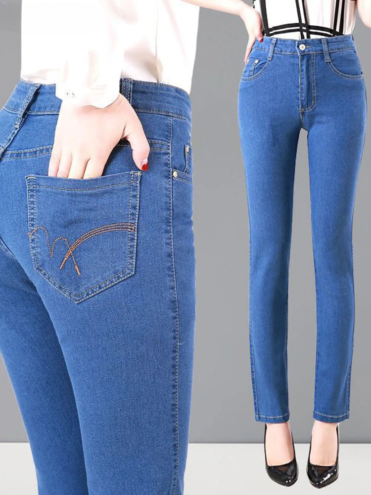 Spring Summer Jeans Vintage High Waist Women Denim Pants Elegant