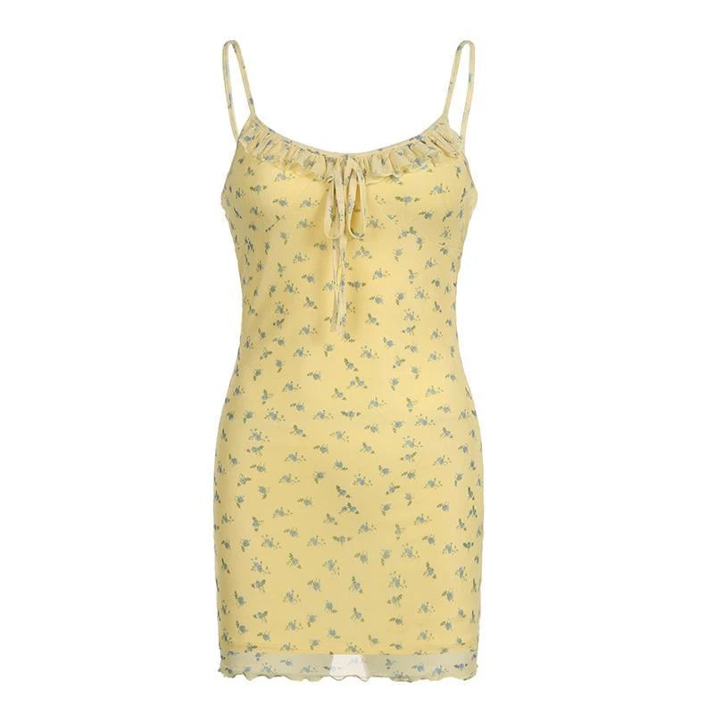 Sleeveless Mesh Floral Bandage Mini Dress Women Party