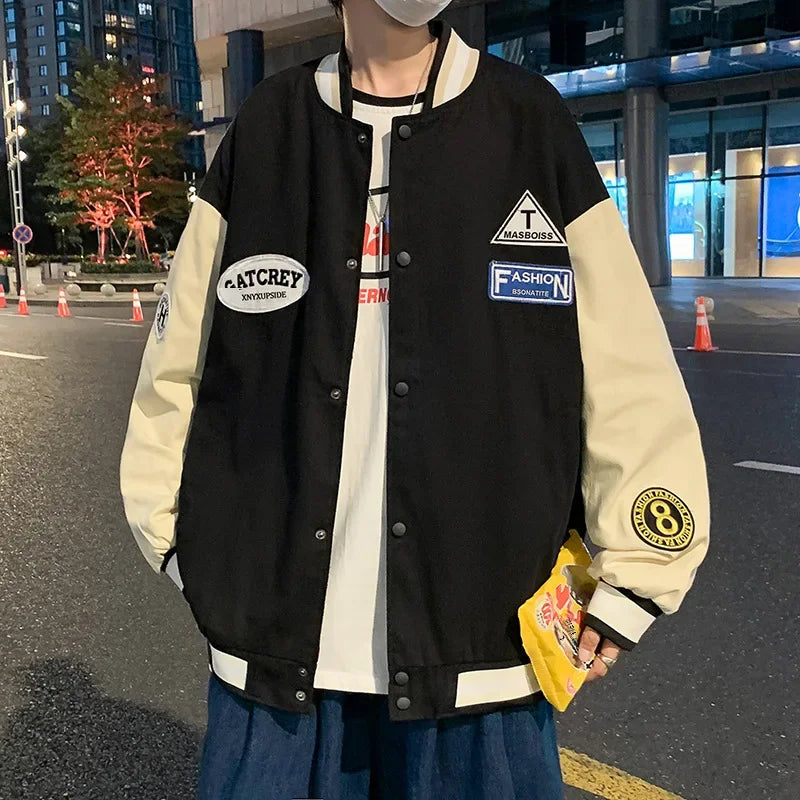 Trendy Korean Style Men's Baseball Jacket Loose Fit Casual Sports