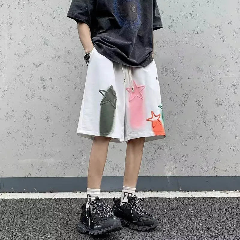 Shorts Men Pants Loose Straight Leg Trend Print Summer