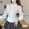 Women’s Korean Style White Crop Shirt Slim Fit Blouse