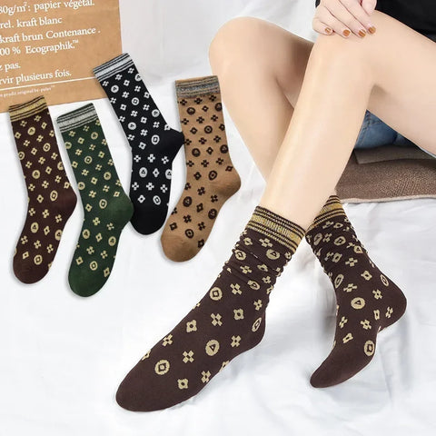 Autumn Retro Socks Women's Cute Mid-Length Stacked Socks