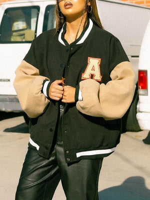 Patchwork Crop Varsity Jacket Winter Baseball Coat
