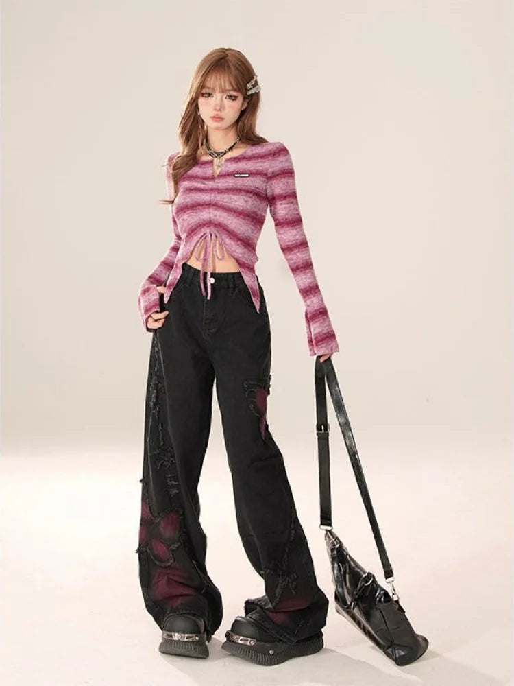 Gothic Goth Butterfly Y2k Jeans Women Retro Vintage