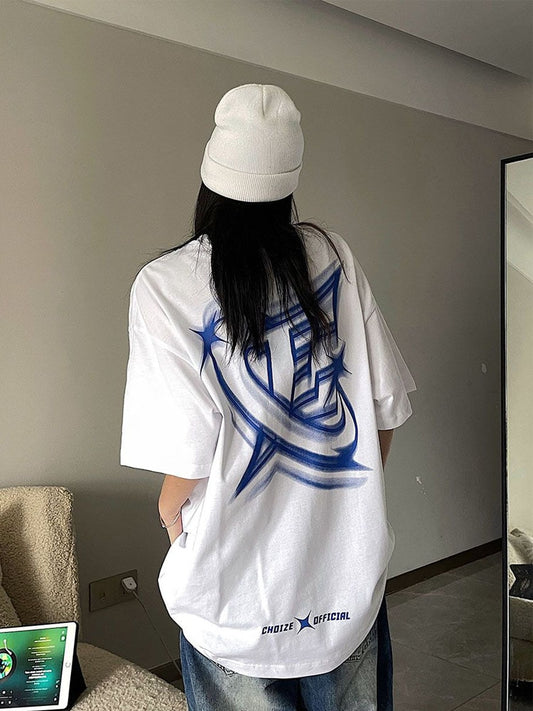 Korean Streetwear Graphic Cotton T-shirts for Women - Oversized Fit
