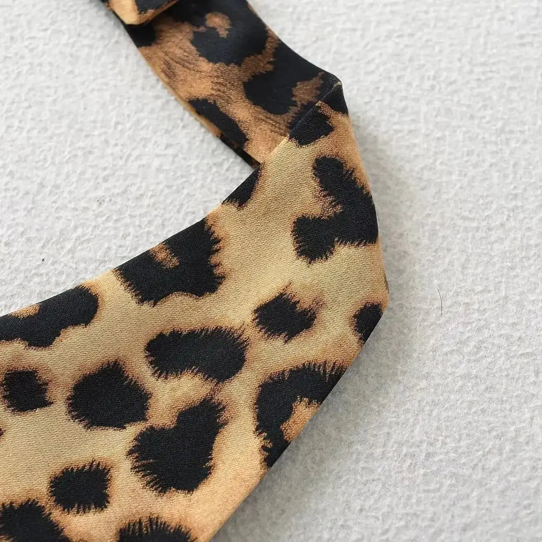 Sleeveless V-NeckHalter Leopard Print Mini Dress