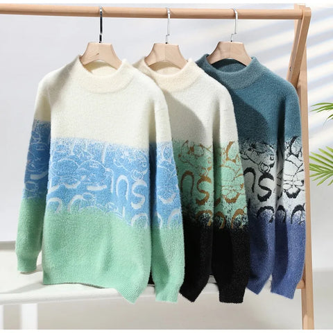 Autumn Minimalist Trend Soft and Comfortable Contrast Color Patchwork Pullover Sweater