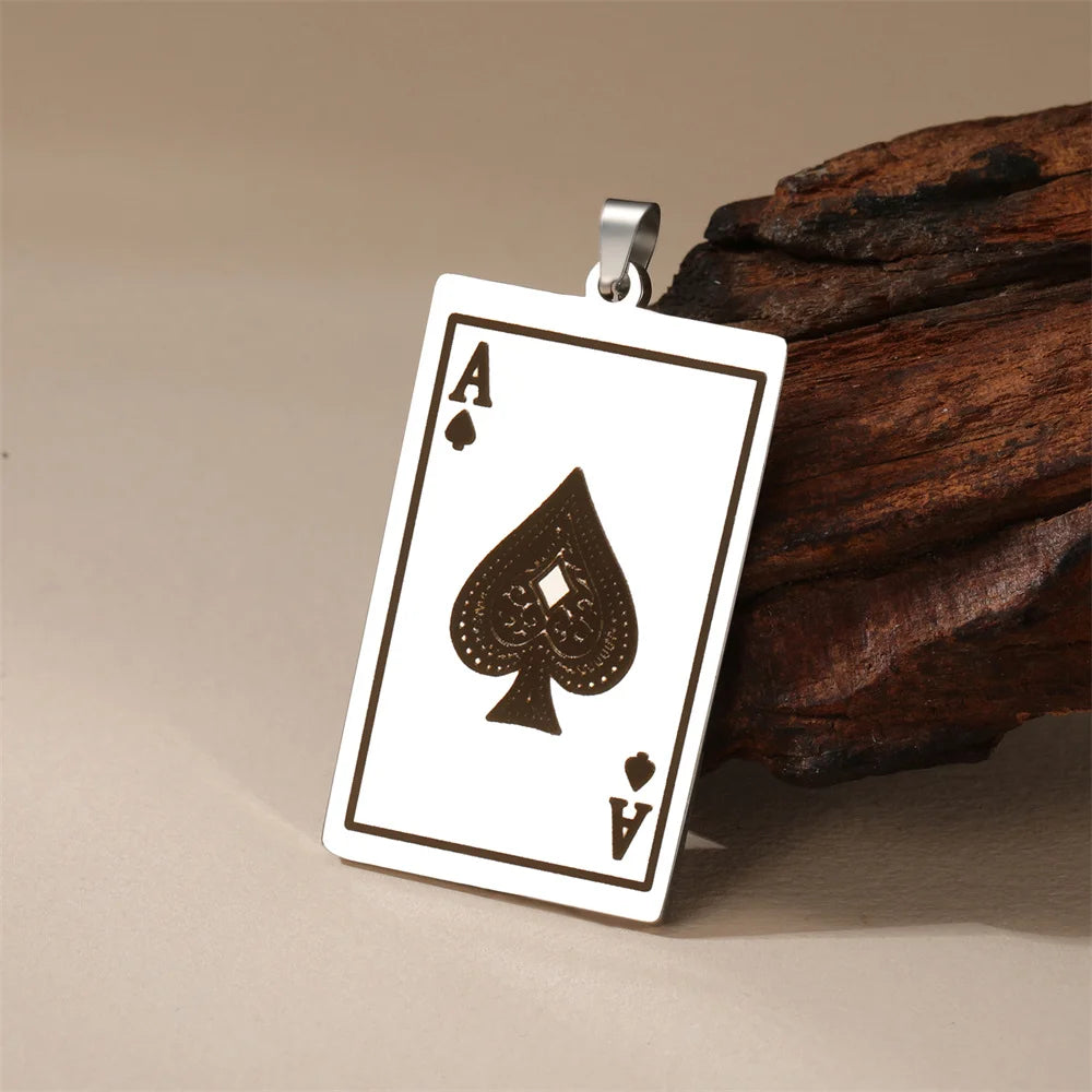 Punk Lucky Ace of Spades Keychain Stainless Steel Pendant