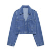 Women Autumn Versatile Pocket Denim Lapel Shirt