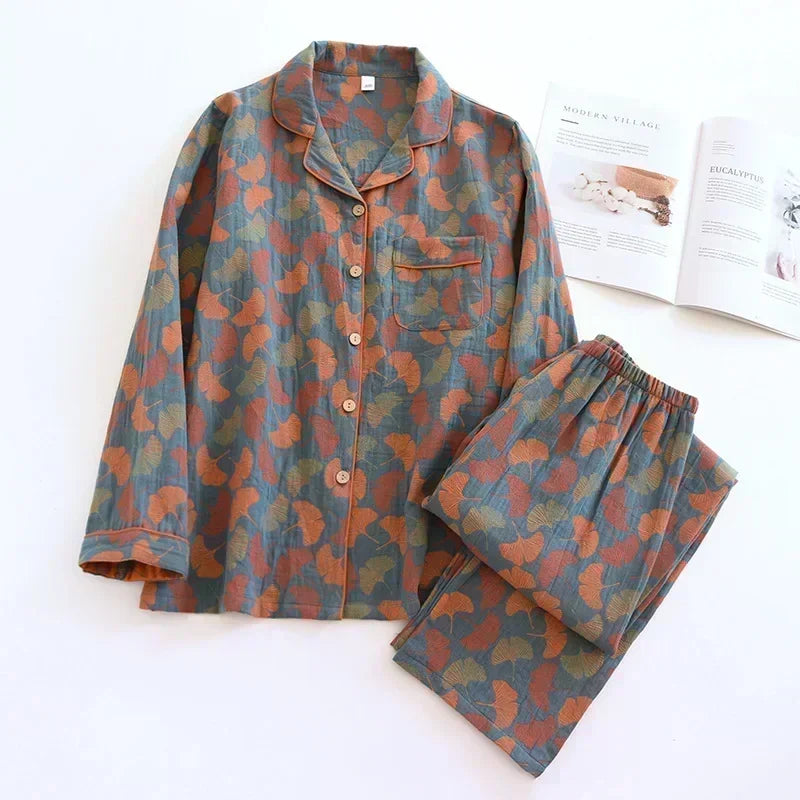 2025 new spring and summer women's pajamas suit long-sleeved trousers two-piece