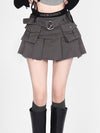 High Waist Mini Belt Denim Cargo Skirt