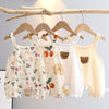 Summer Baby Girls Romper with Hat Cartoon Cherry Bear Jumpsuits Infant Sleeveless