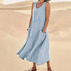 Cotton Linen Sleeveless Loose Swing Dress for Women