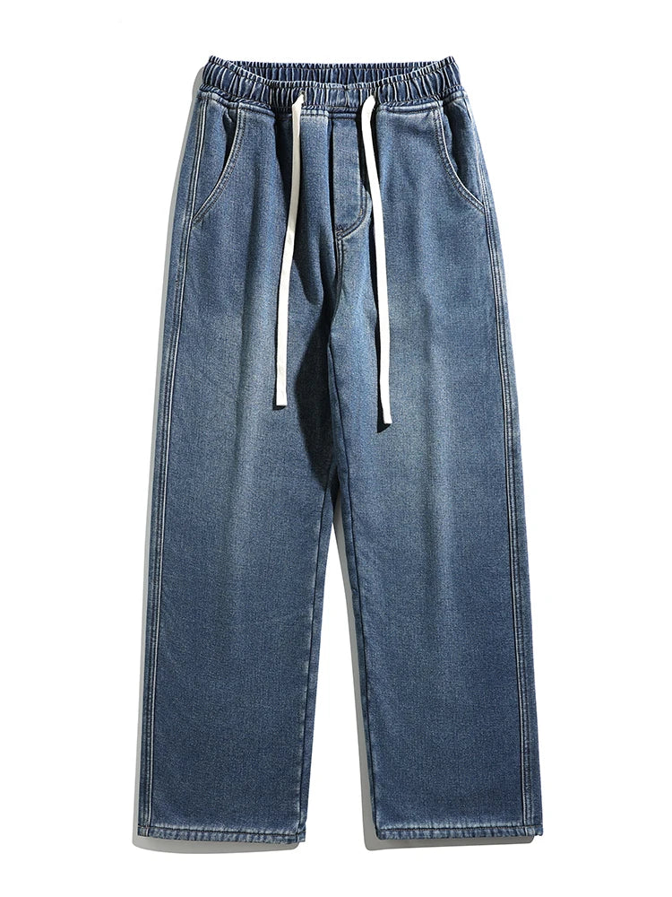 Winter Men's Jeans Fleece Liner Thick Straight