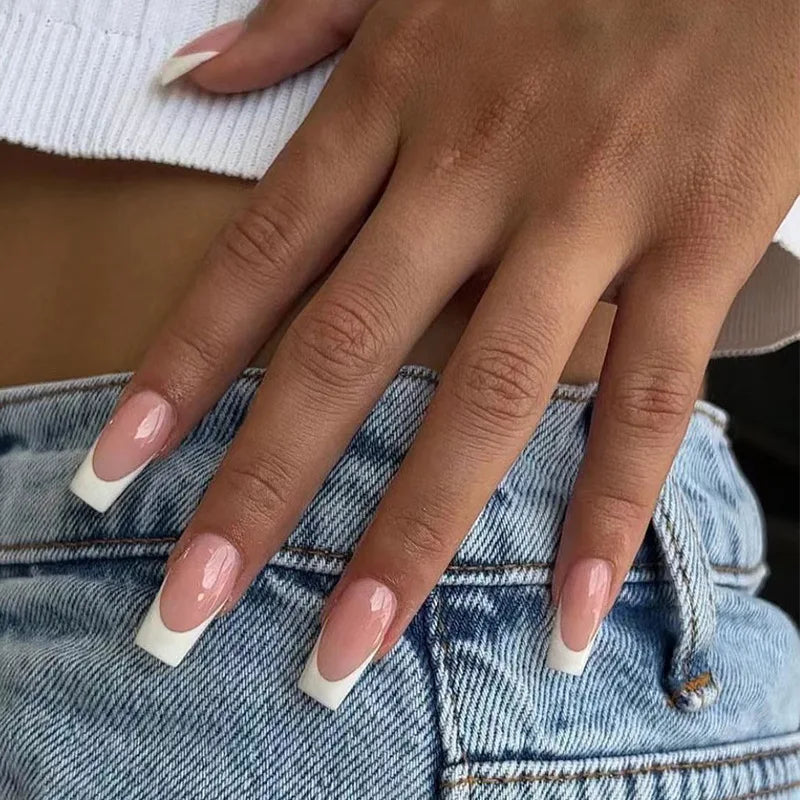Colorful Glossy Acrylic Press On Nails Long Coffin Tips