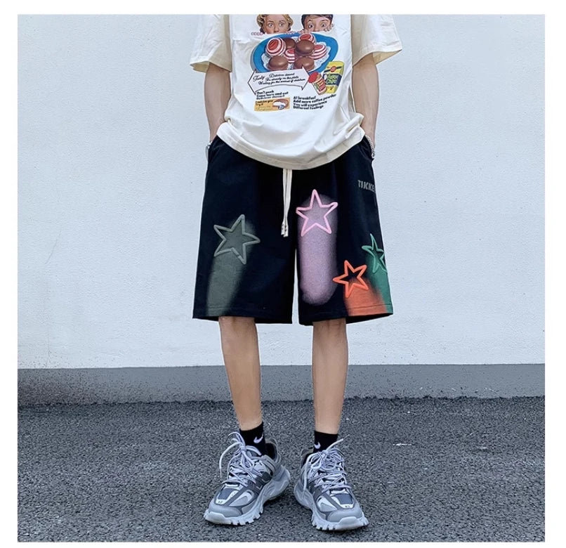 Shorts Men Pants Loose Straight Leg Trend Print Summer